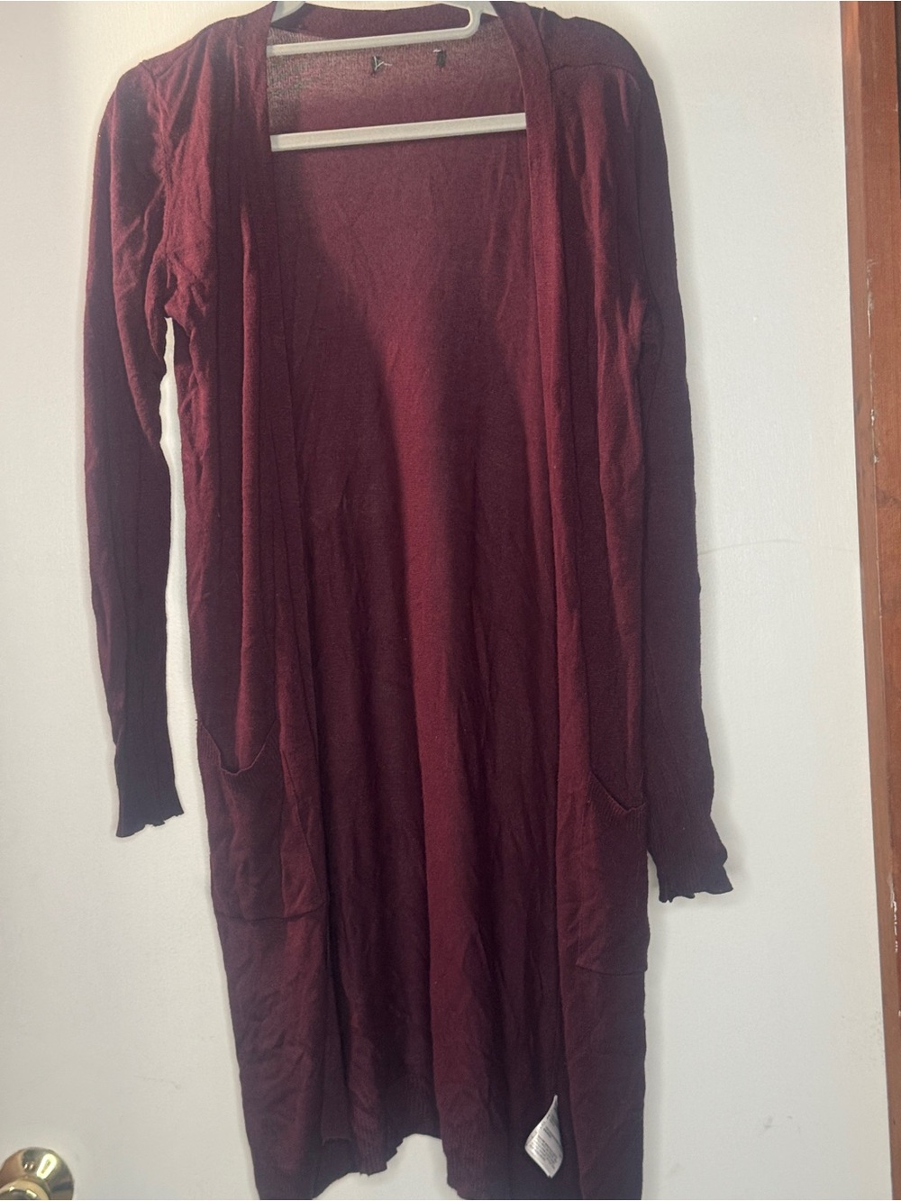 Long Burgundy Open-Front Women’s Dress Cardigan